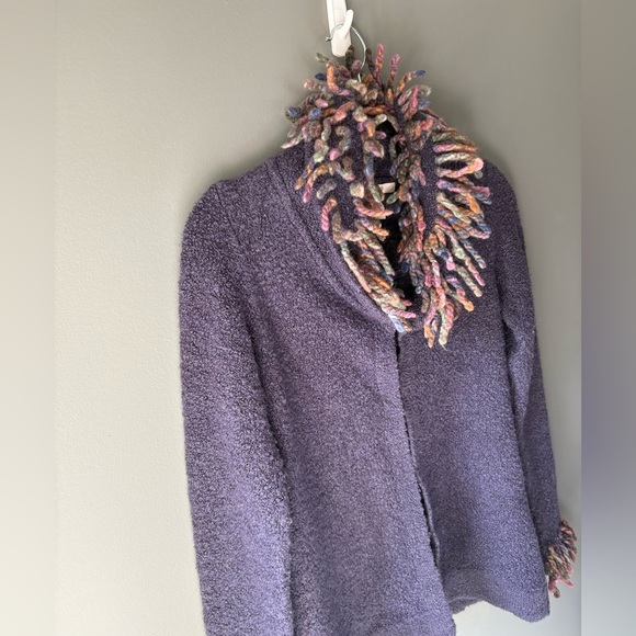 Free People Womens Cardigan Ruffle Fringe Size M Hook & Eye Purple Fringe, wool - Picture 6 of 7